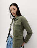 Denim Belted Collared Utility Shacket
