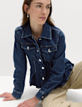 Denim Peplum Collared Jacket