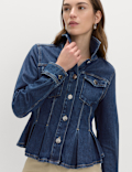 Denim Peplum Collared Jacket