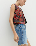 Embroidered Cropped Gilet