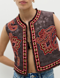 Embroidered Cropped Gilet
