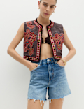 Embroidered Cropped Gilet