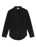 Jersey Plisse Collared Relaxed Shirt