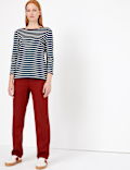 Ponte Striped Regular Fit 3/4 Sleeve Top