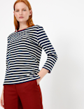 Ponte Striped Regular Fit 3/4 Sleeve Top