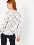 Satin Checked Long Sleeve Shell Top