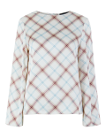 Satin Checked Long Sleeve Shell Top