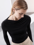 Slash Neck Wrap Front Top With Silk