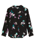 Floral Collarless Long Sleeve Blouse