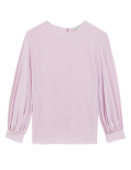 Cupro Rich Round Neck Balloon Sleeve Blouse