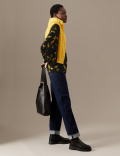 Leaf Print Blouson Sleeve Blouse