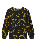 Leaf Print Blouson Sleeve Blouse