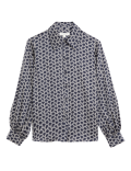 Satin Printed Collared Blouson Sleeve Shirt