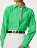 Silk Blend Collared Relaxed Shirt