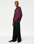 Satin Printed Blouson Sleeve Shirt