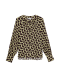 Geometric Round Neck Zip Detail Blouse