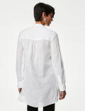 Ramie Collarless Pintuck Longline Shirt