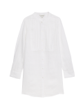 Ramie Collarless Pintuck Longline Shirt