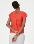 Pure Irish Linen Pleated Round Neck Blouse