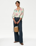 Cupro Rich Printed Tie Neck Blouse
