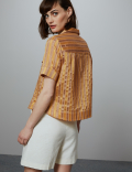 Cotton Blend Striped Cropped Boxy Shirt