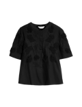 Pure Cotton Embroidered Round Neck Short Sleeve Blouse