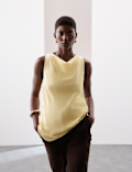 Cupro Rich Cowl Neck Asymmetric Draped Top