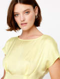 Waist Pleat Short Sleeve Shell Top