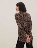 Printed High Neck Long Sleeve Blouse