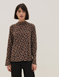 Printed High Neck Long Sleeve Blouse