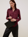 Pure Silk Collared Long Sleeve Shirt