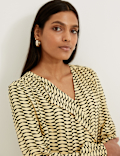 Geometric Draped V-Neck Long Sleeve Blouse