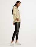 Geometric Draped V-Neck Long Sleeve Blouse