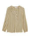 Geometric Draped V-Neck Long Sleeve Blouse