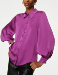 Satin Collared Blouson Sleeve Shirt