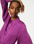 Satin Collared Blouson Sleeve Shirt