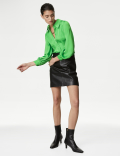Satin Collared Blouson Sleeve Shirt