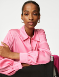 Satin Collared Blouson Sleeve Shirt