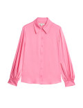 Satin Collared Blouson Sleeve Shirt