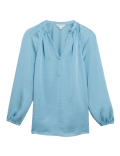 V-Neck Long Sleeve Popover Blouse