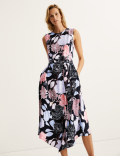 Floral Sleeveless Midi Shift Dress