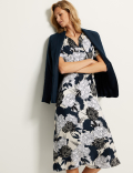 Cupro Rich Floral Tie Neck Midaxi Tea Dress