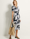 Cupro Rich Floral Tie Neck Midaxi Tea Dress
