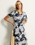 Cupro Rich Floral Tie Neck Midaxi Tea Dress