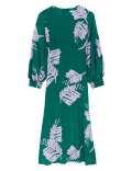 Cupro Rich Leaf Print Waisted Midaxi Dress