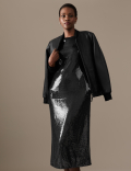 Sequin Round Neck Midi T-Shirt Dress