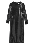 Sequin Round Neck Midi T-Shirt Dress