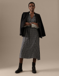 Printed Tie Neck Midaxi Waisted Dress