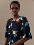 Printed Angel Sleeve Midi Waisted Dress