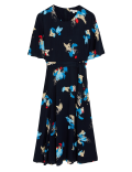Printed Angel Sleeve Midi Waisted Dress